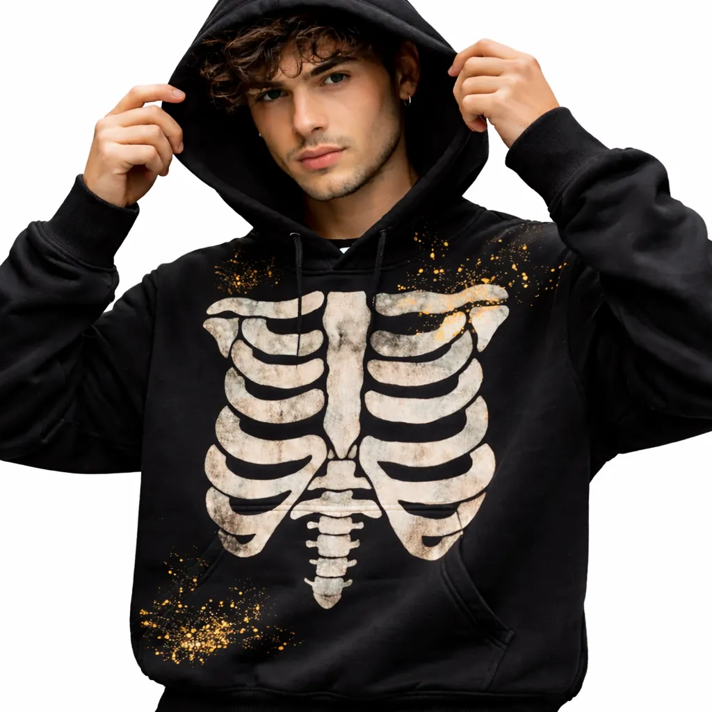 Modelo con sudadera esquelética.webp