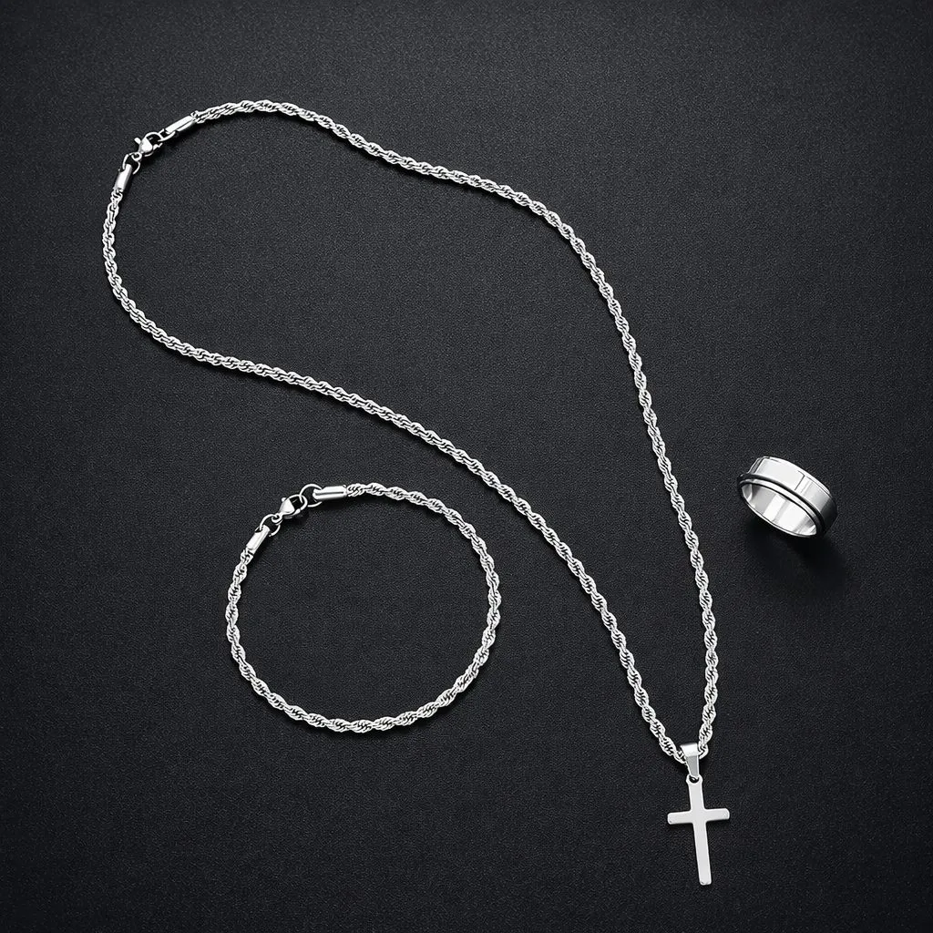 Set 3 en 1 accesorios hip hop plateado