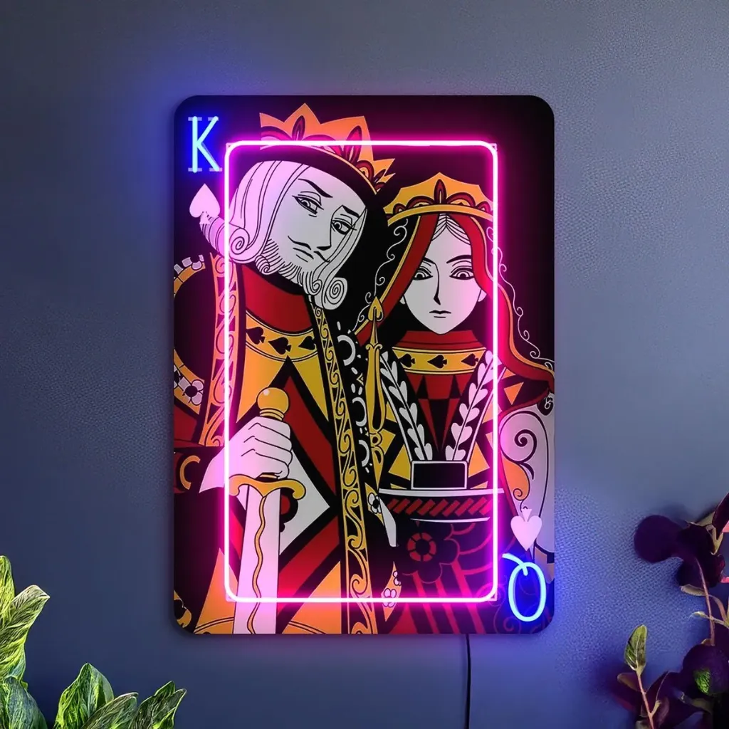 cuadro neon rey y reina poker