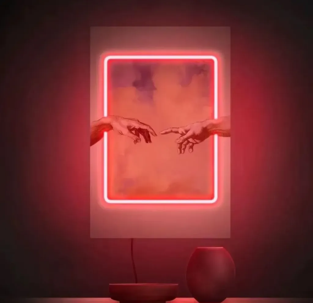 cuadro neon la mano de Dios