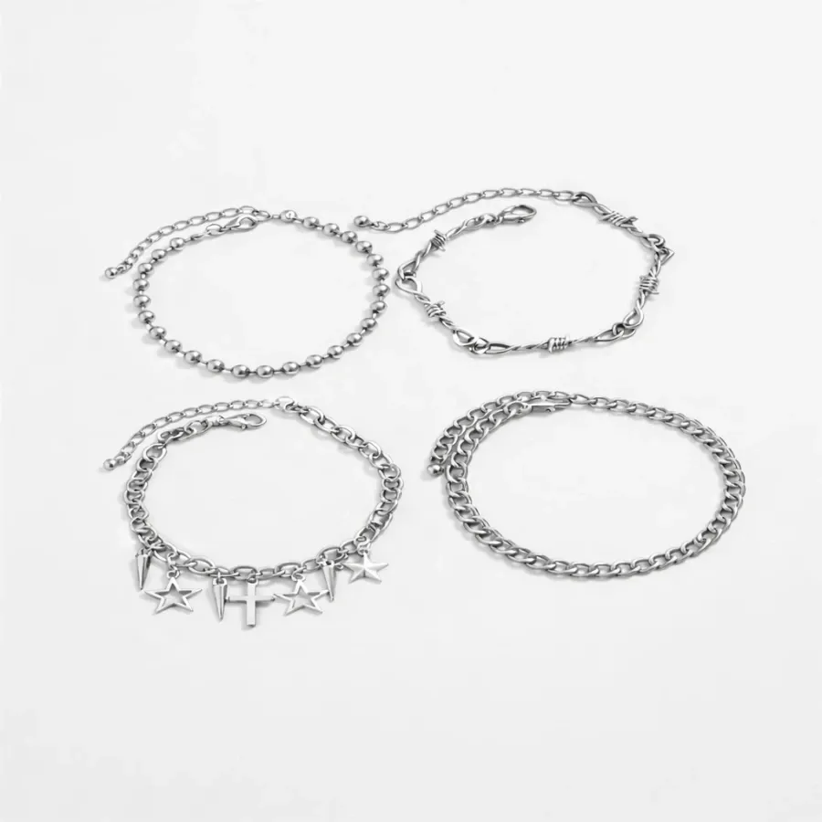 Set 4 en 1 Gótico Plateado Y2K