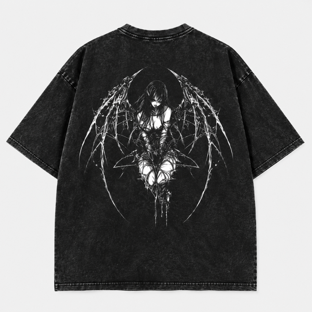 T-Shirt Acid Wash kawaii demon (L)